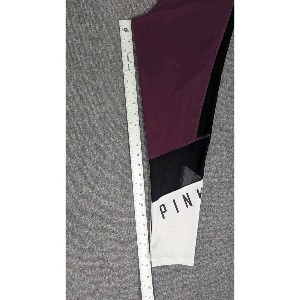 Victoria Secret Pink Leggings Women Medium Maroon High Rise Spellout Lace Cutout - Picture 8 of 15